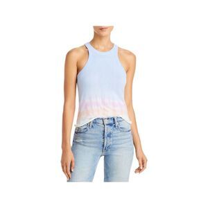 WSLY Womens Blue Ribbed Ombre Sleeveless Crew Neck Tank Top S
